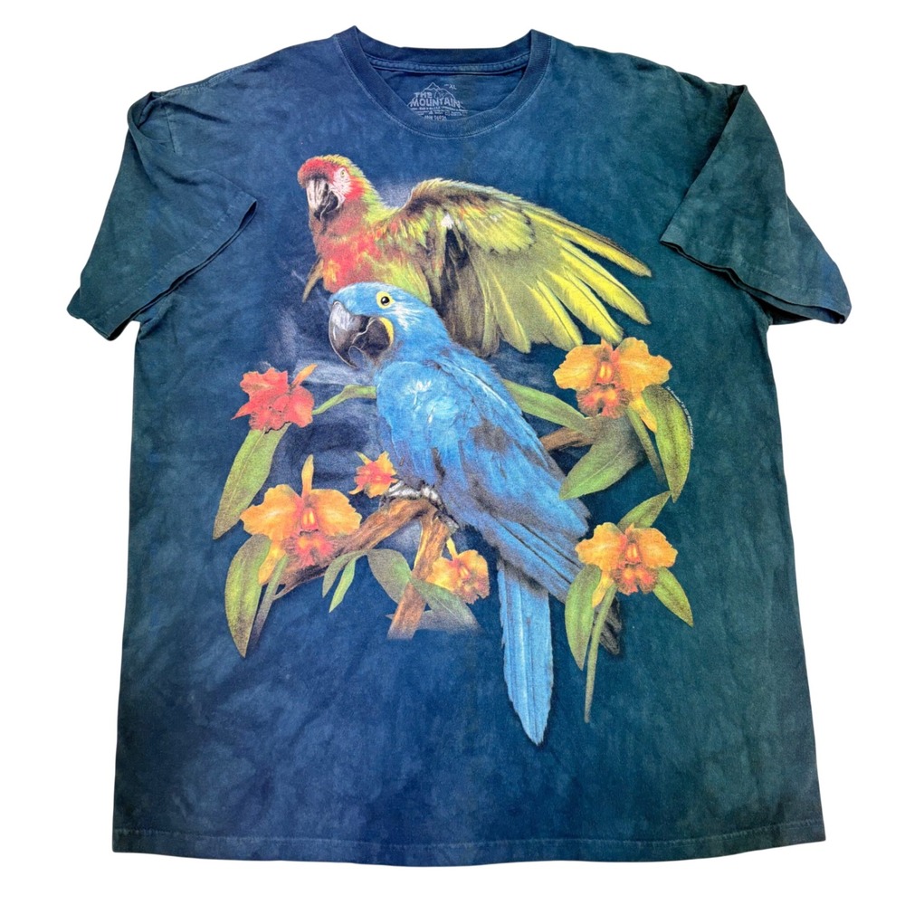 The Mountain Parrot Tie Dye T-Shirt XL Blue Macaw Tropical Bird Carol Cavalaris